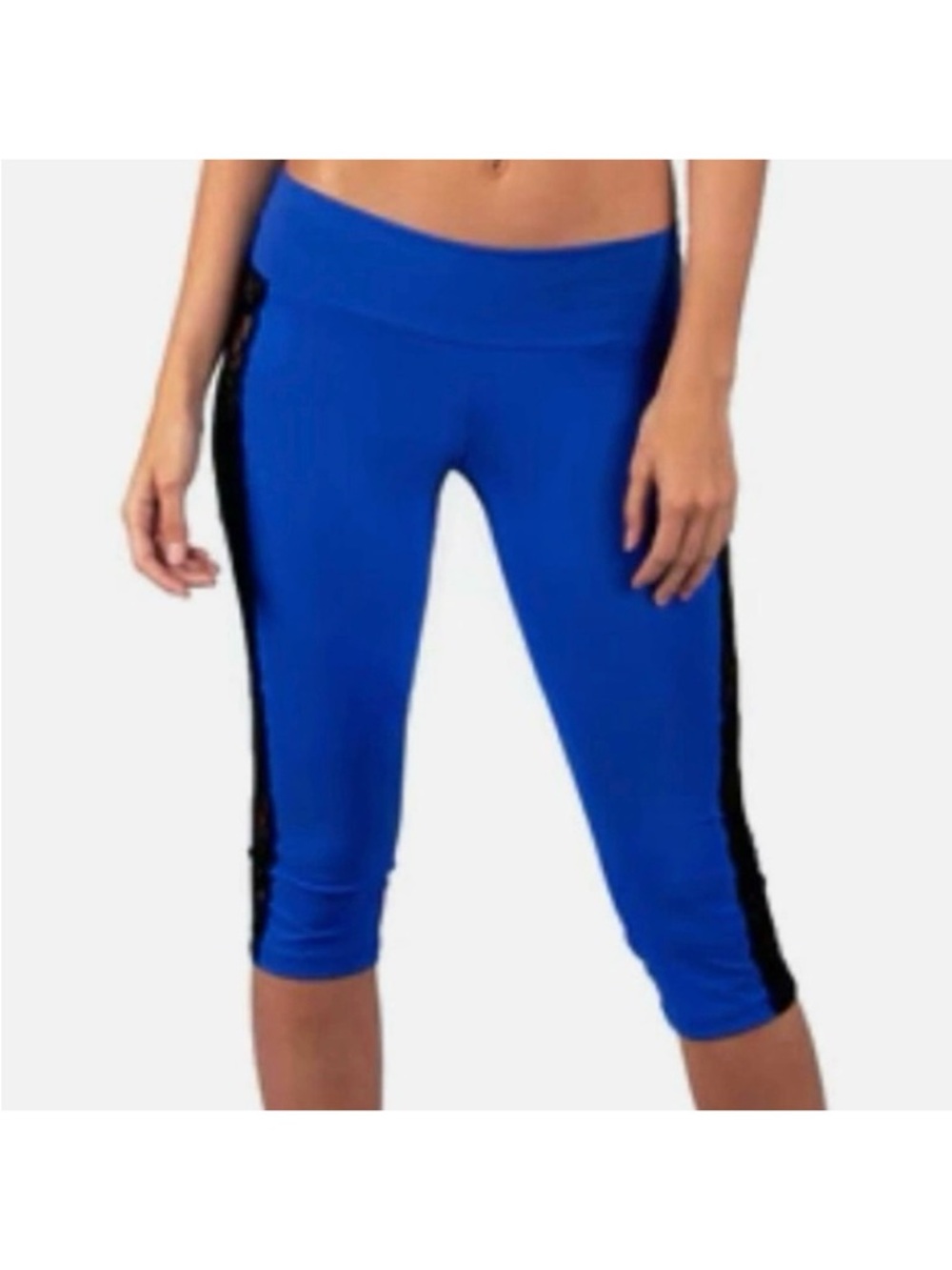 Alo Yoga Blue Carpri Athletic Leggings Black Stripe